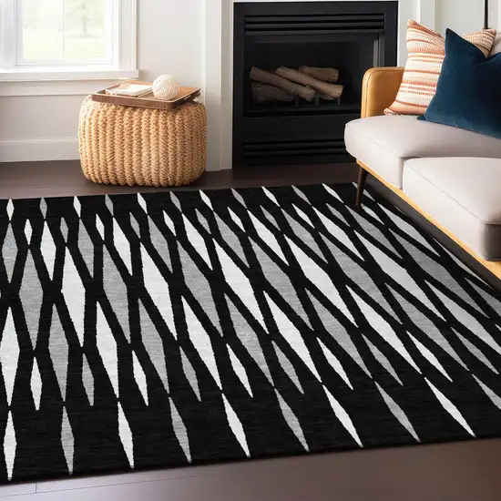 Black Ivory And Gray Geometric Washable Indoor Outdoor Area Rug Photo 9