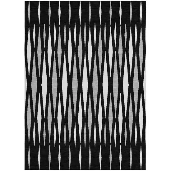 Black Ivory And Gray Geometric Washable Indoor Outdoor Area Rug Photo 7