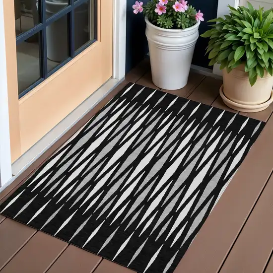 Black Ivory And Gray Geometric Washable Indoor Outdoor Area Rug Photo 1