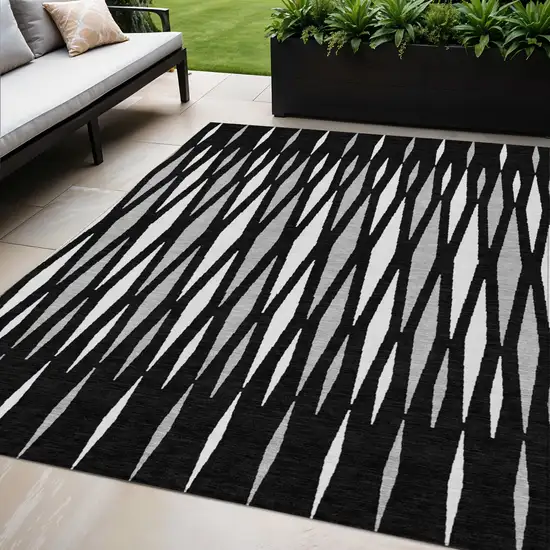 Black Ivory And Gray Geometric Washable Indoor Outdoor Area Rug Photo 1