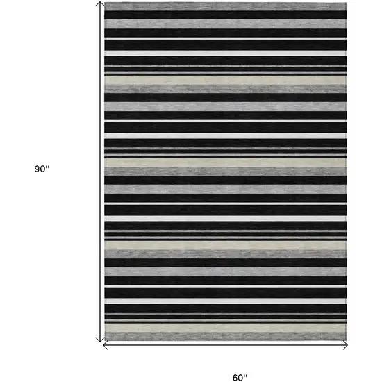 Black Ivory And Gray Striped Washable Indoor Outdoor Area Rug Photo 2