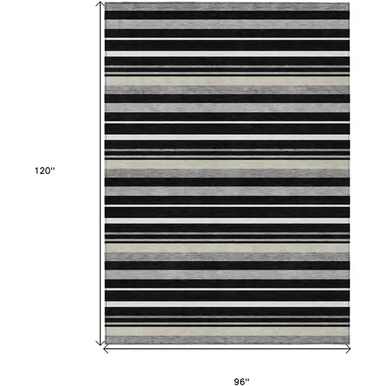 Black Ivory And Gray Striped Washable Indoor Outdoor Area Rug Photo 3