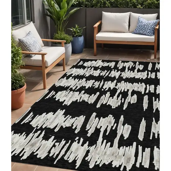 Black Ivory And Gray Striped Washable Indoor Outdoor Area Rug Photo 1