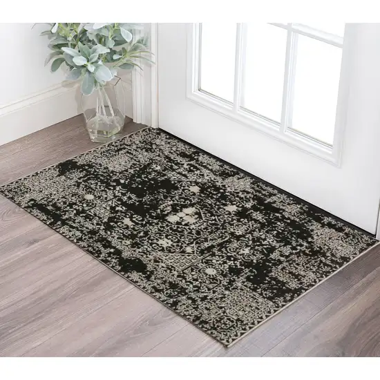 Black Oriental Area Rug With Fringe Photo 1