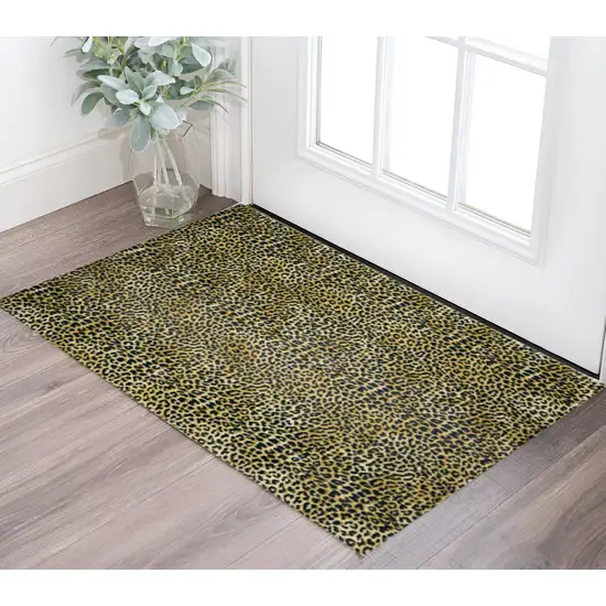 Black and Gold Leopard Print Shag Handmade Non Skid Area Rug Photo 1