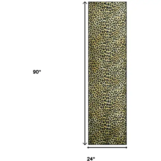 2' X 8' Black and Gold Leopard Print Shag Handmade Non Skid Runner Rug Photo 8