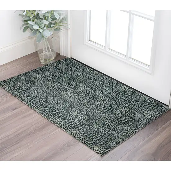 Black and Gray Leopard Print Shag Handmade Non Skid Area Rug Photo 1
