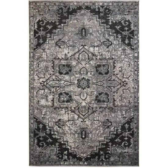 Black and Gray Medallion Power Loom Area Rug Photo 2