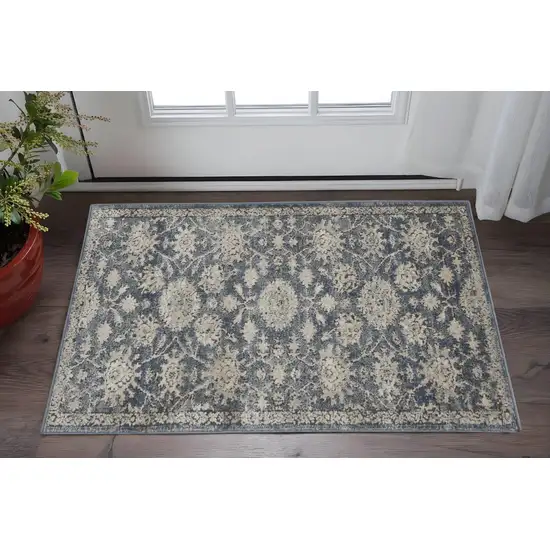 Blue And Beige Oriental Distressed Area Rug Photo 1