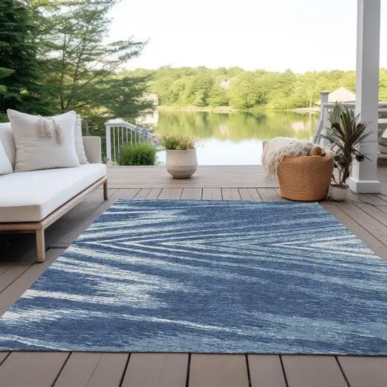 Blue And Ivory Abstract Washable Indoor Outdoor Area Rug Photo 8