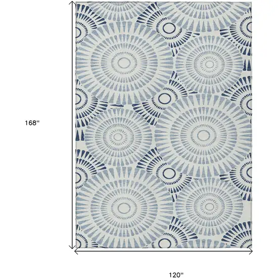 Blue And Ivory Geometric Washable Indoor Outdoor Area Rug Photo 3