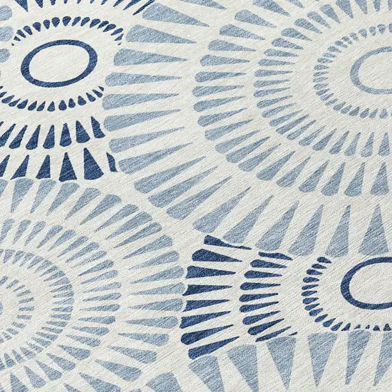 Blue And Ivory Geometric Washable Indoor Outdoor Area Rug Photo 5