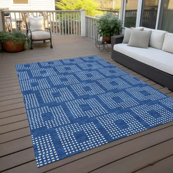 Blue And Ivory Geometric Washable Indoor Outdoor Area Rug Photo 8