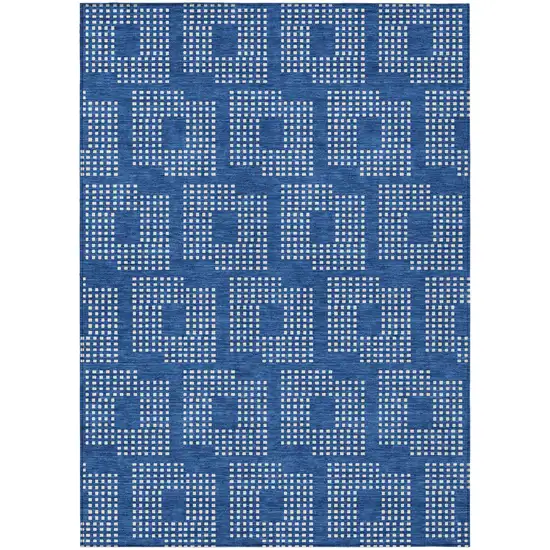 Blue And Ivory Geometric Washable Indoor Outdoor Area Rug Photo 2