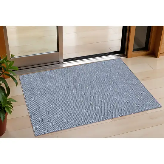 Blue And Ivory Geometric Washable Indoor Outdoor Area Rug Photo 1