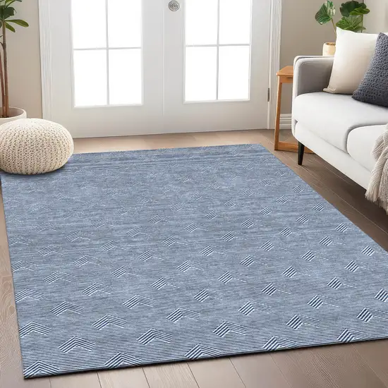 Blue And Ivory Geometric Washable Indoor Outdoor Area Rug Photo 9