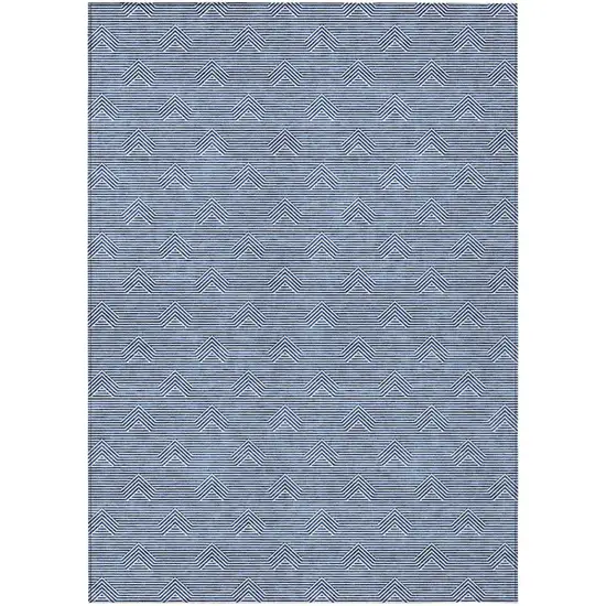 Blue And Ivory Geometric Washable Indoor Outdoor Area Rug Photo 2