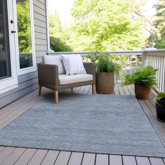 Blue And Ivory Geometric Washable Indoor Outdoor Area Rug Photo 8