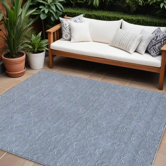 Blue And Ivory Geometric Washable Indoor Outdoor Area Rug Photo 1