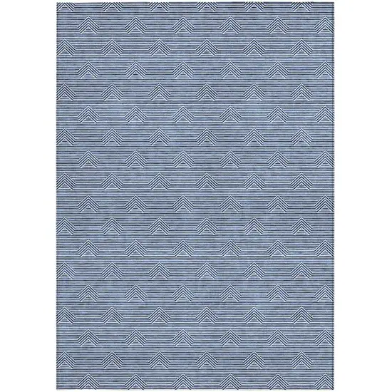 Blue And Ivory Geometric Washable Indoor Outdoor Area Rug Photo 6