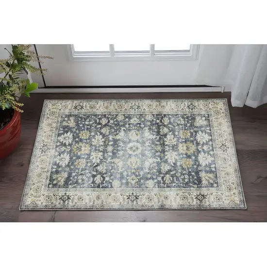 Blue And Gold Oriental Distressed Area Rug Photo 1