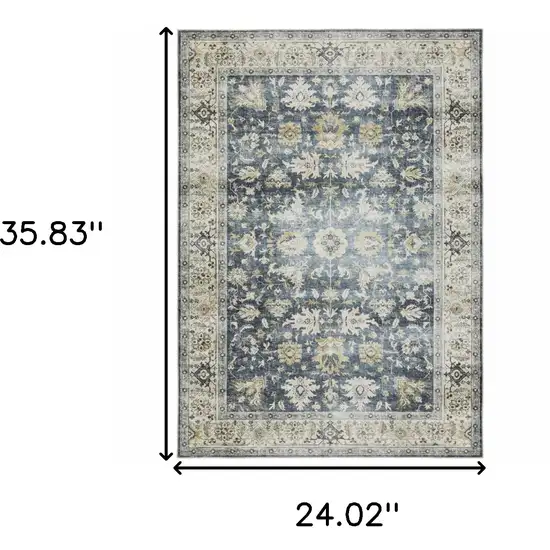 Blue And Gold Oriental Distressed Area Rug Photo 3