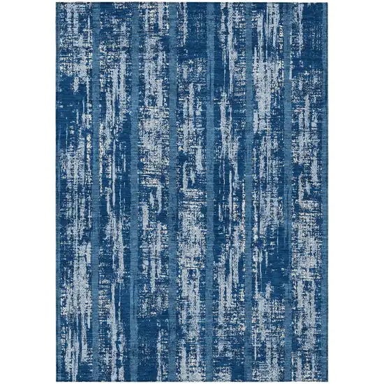 Blue And Ivory Striped Washable Indoor Outdoor Area Rug Photo 2