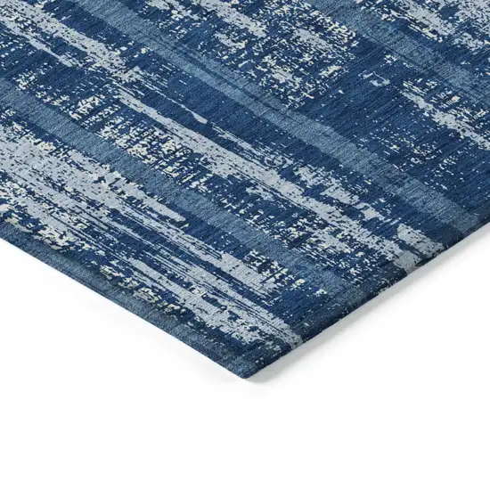 Blue And Ivory Striped Washable Indoor Outdoor Area Rug Photo 5