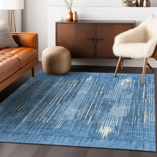 Blue And Ivory Striped Washable Indoor Outdoor Area Rug Photo 9