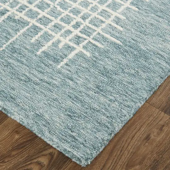 Blue And Ivory Wool Plaid Tufted Handmade Stain Resistant Area Rug Photo 2