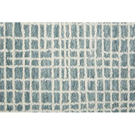 Blue And Ivory Wool Plaid Tufted Handmade Stain Resistant Area Rug Photo 5