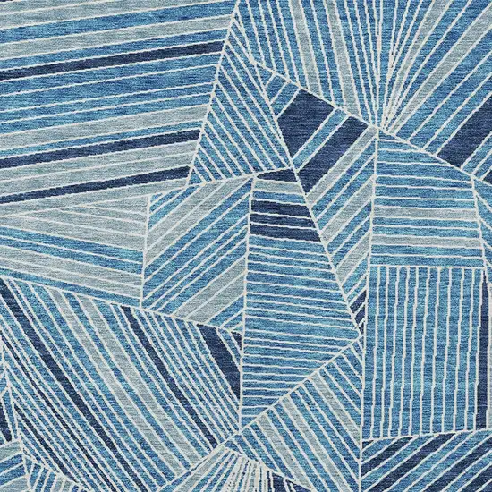 Blue And Teal Blue Geometric Washable Indoor Outdoor Area Rug Photo 6