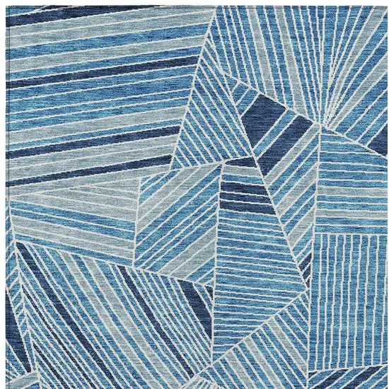 Blue And Teal Blue Geometric Washable Indoor Outdoor Area Rug Photo 6