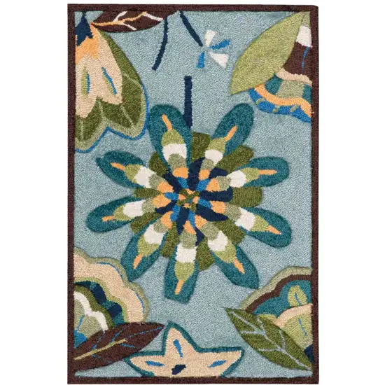 Blue Floral Hand Carved Handmade Area Rug Photo 2