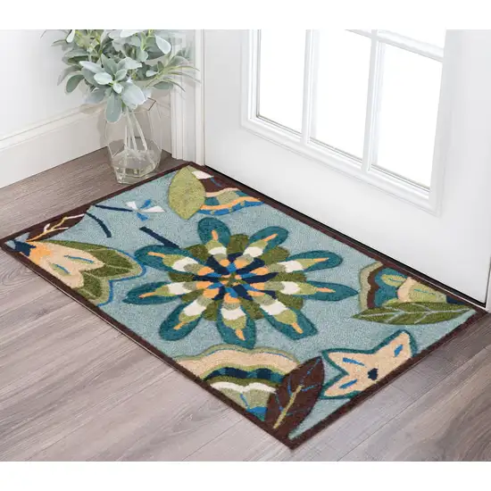 Blue Floral Hand Carved Handmade Area Rug Photo 1