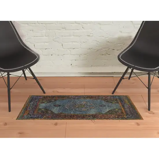 Blue Gold Green Red Orange And Purple Oriental Power Loom Stain Resistant Area Rug Photo 2