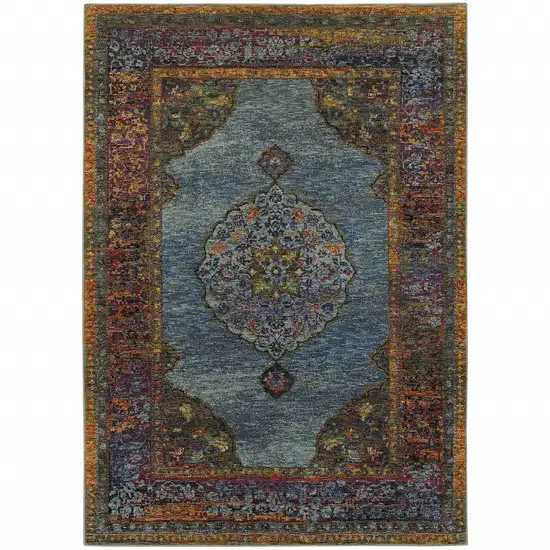 Blue Gold Green Red Orange And Purple Oriental Power Loom Stain Resistant Area Rug Photo 1