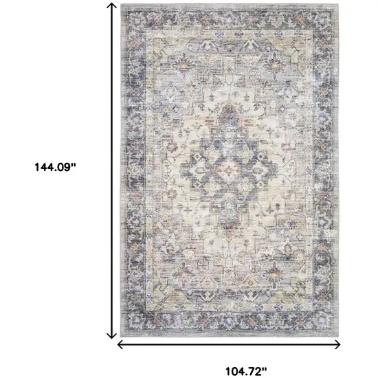 Blue And Gold Oriental Distressed Area Rug Photo 3