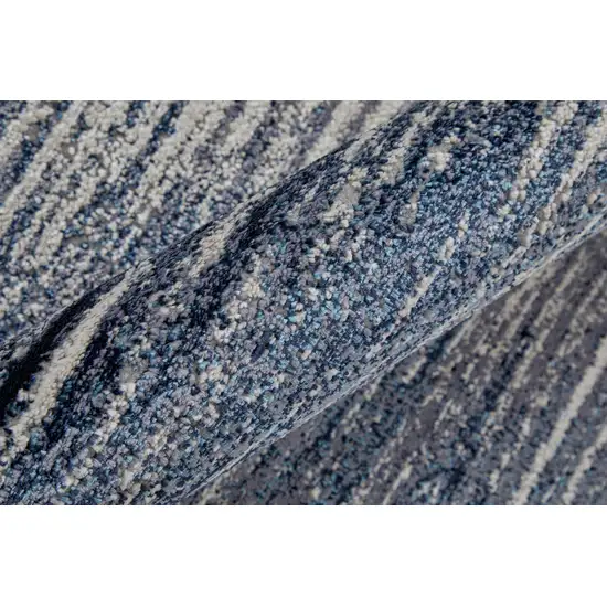 Blue and Ivory Striped Power Loom Distressed Non Skid Area Rug Photo 6