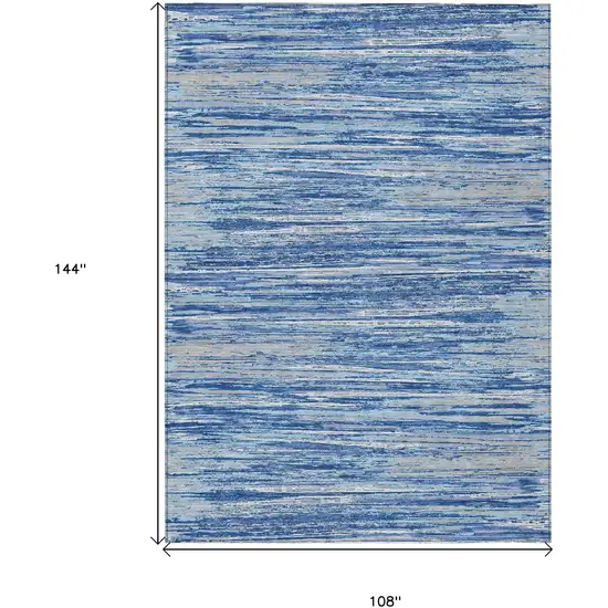 Blue Gray And Ivory Striped Washable Indoor Outdoor Area Rug Photo 3