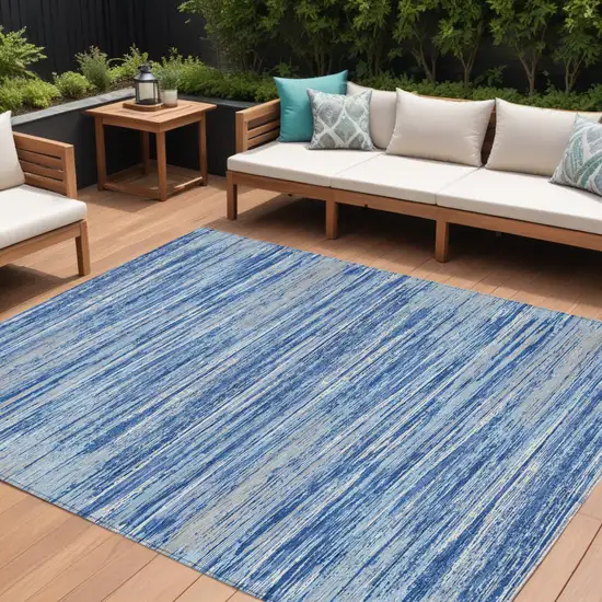 Blue Gray And Ivory Striped Washable Indoor Outdoor Area Rug Photo 1