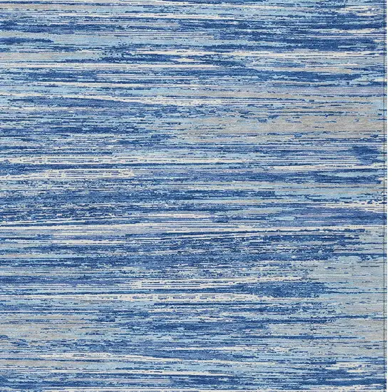 Blue Gray And Ivory Striped Washable Indoor Outdoor Area Rug Photo 6