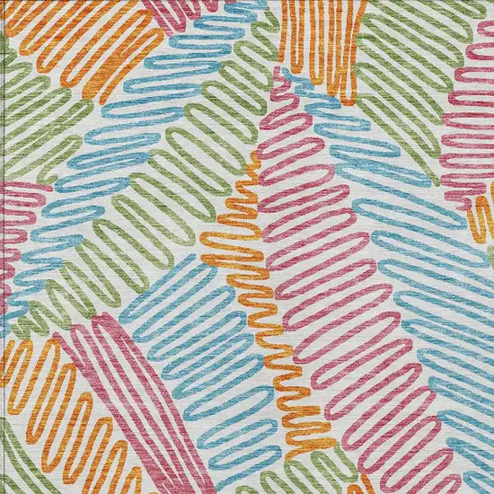 Blue Green And Pink Floral Washable Indoor Outdoor Area Rug Photo 7