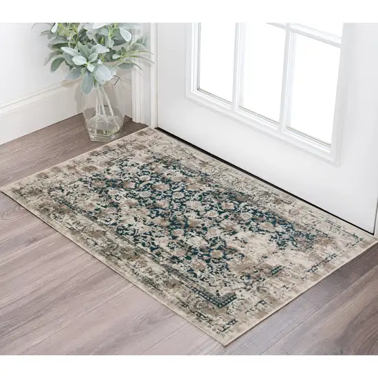 Blue Oriental Area Rug With Fringe Photo 1