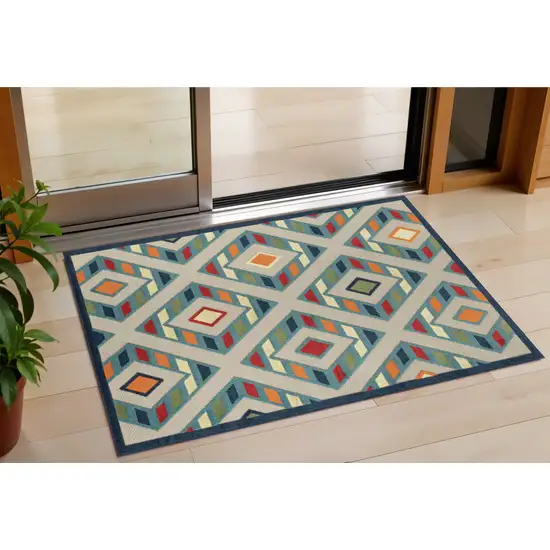 Blue Striped Non Skid Indoor Outdoor Area Rug Photo 1
