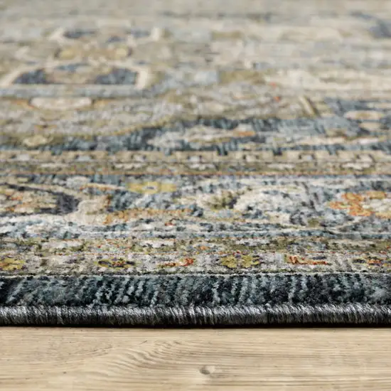 Blue Taupe Grey Green Rust Tan Beige And Gold Oriental Power Loom Stain Resistant Area Rug With Fringe Photo 4