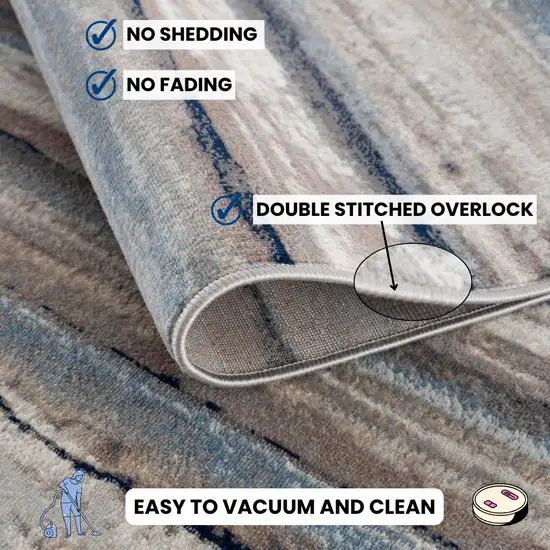 2' X 6' Blue And Beige Distressed Stripes Area Rug Photo 7