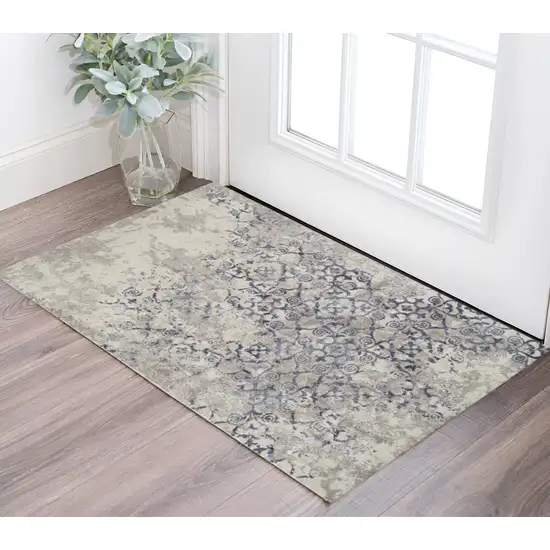 Blue and Ivory Oriental Distressed Area Rug Photo 1