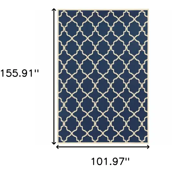 Blue and Ivory Trellis Indoor Outdoor Area Rug Photo 6