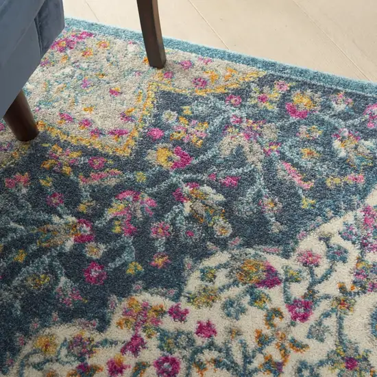 Blue and Pink Medallion Area Rug Photo 6